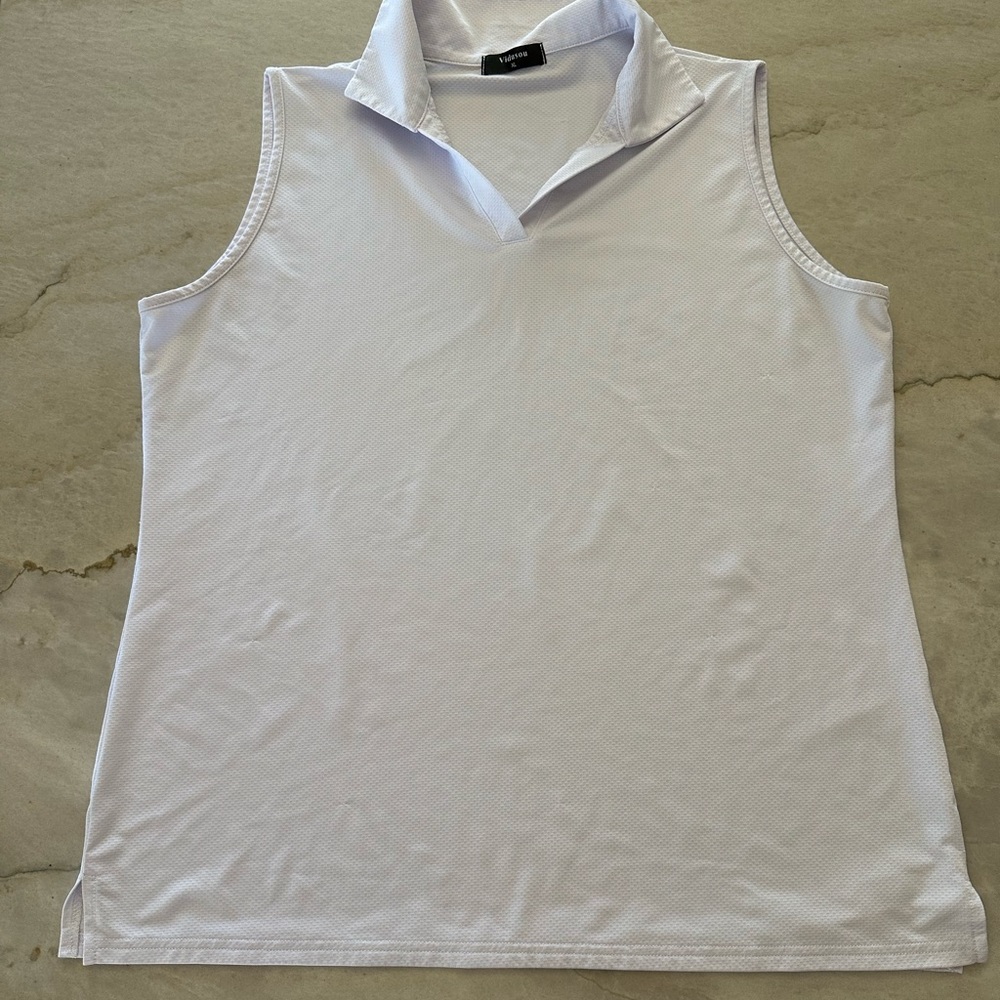 White Sleeveless Golf Top with Open Collar
